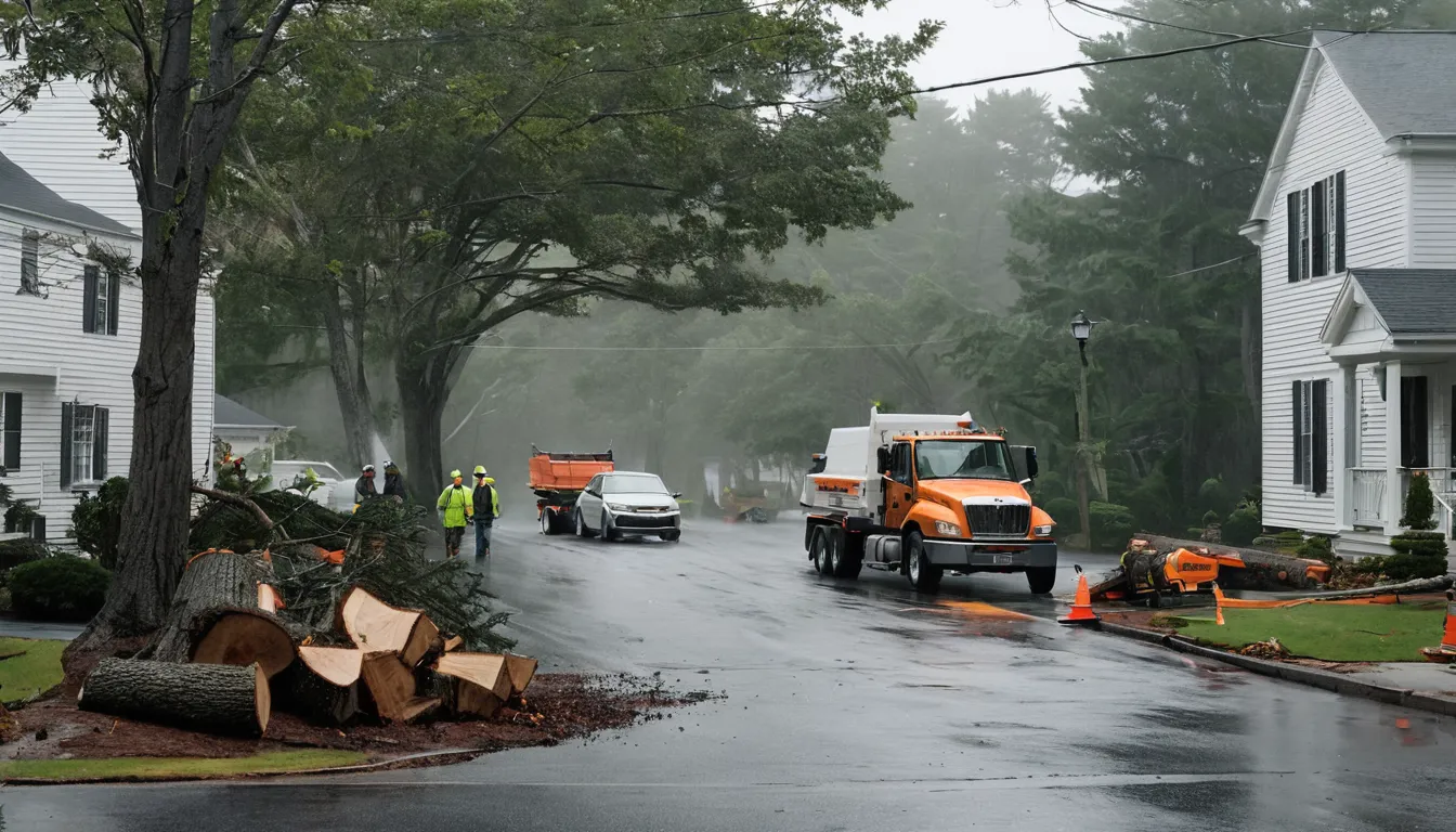 A fallen tree being cleared after a coastal storm in the Perkasie area